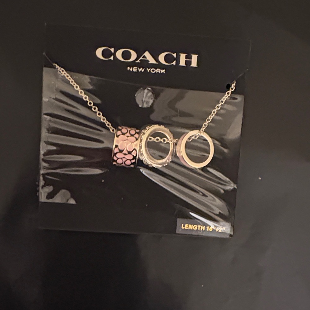Coach Gold Necklace with Pink Accents 16 inches long